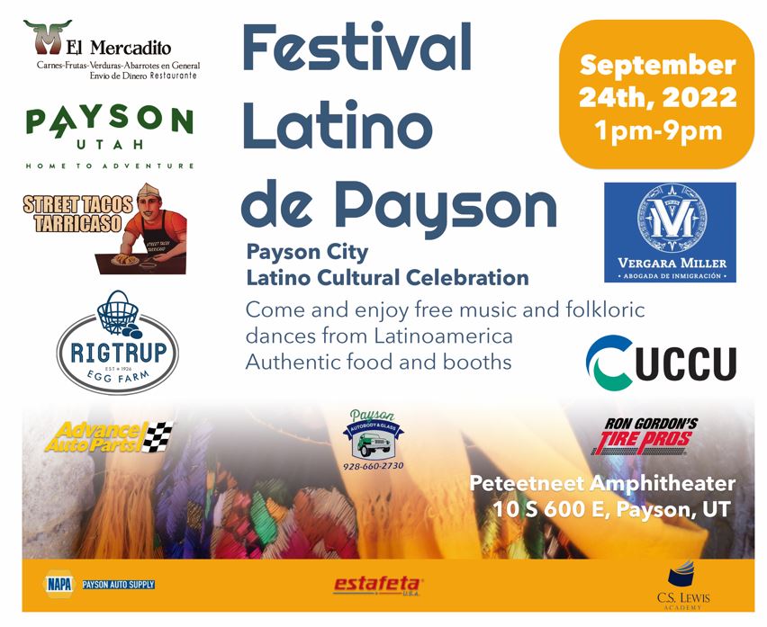 Payson City Latino Cultural Celebration Sept. 24th, 1-9 pm, Peteetneet Amphitheater