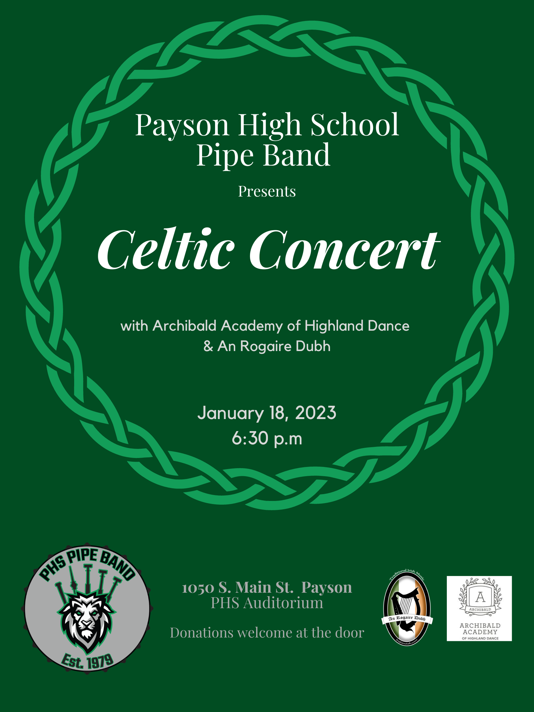 PHS Pipe Band Concert Jan. 18th 6:30 pm