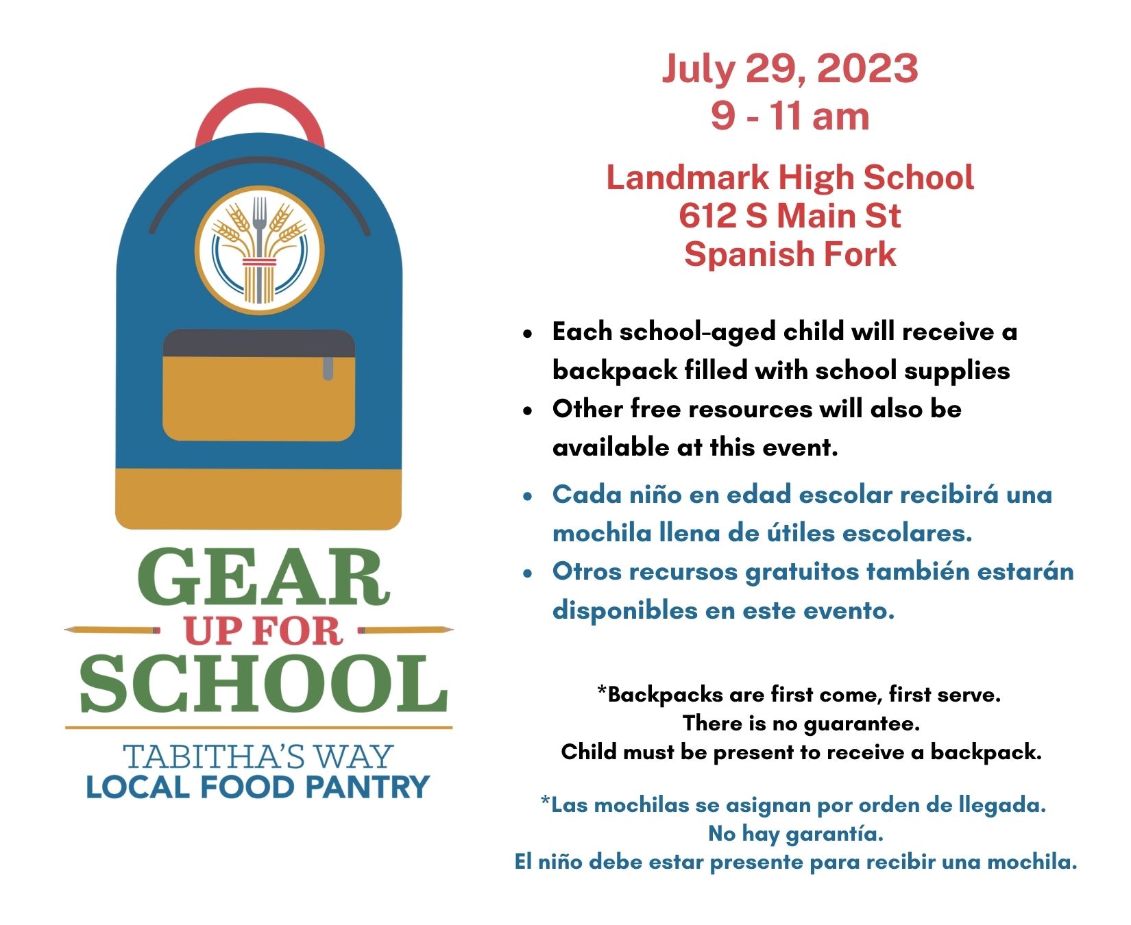 Gear Up For School Event July 29th 9 am Landmark High Free School Supplies for Students