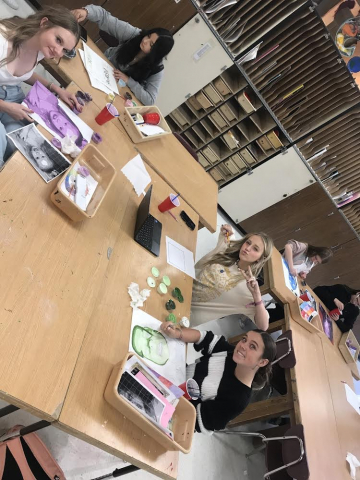 Students working on art projects
