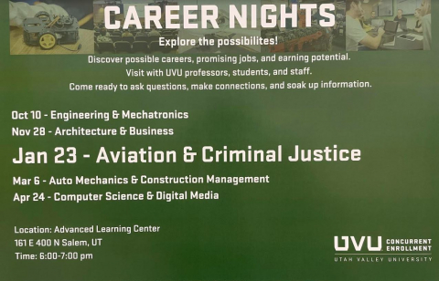 Career night at Nebo ALC Jan. 23rd 6 to 7 pm on Aviation & Criminal Justice