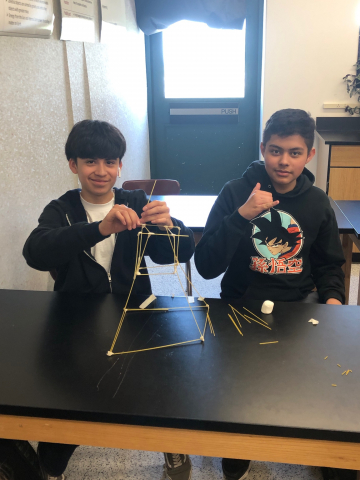 Mr. Gowans' students building suspension towers
